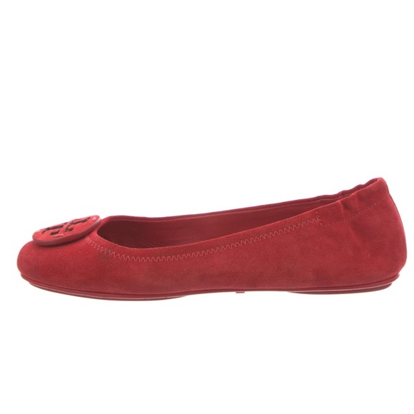 Tory Burch Women’s Minnie Travel Ballet Suede Flat Red Size 8.5 - Picture 2 of 10